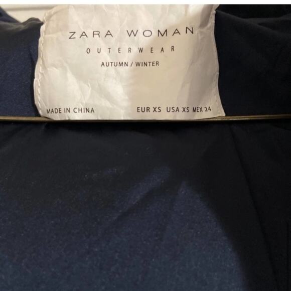 Zara Navy Blue High Collar Puffer Jacket Size XS Extra Small - Picture 6 of 6